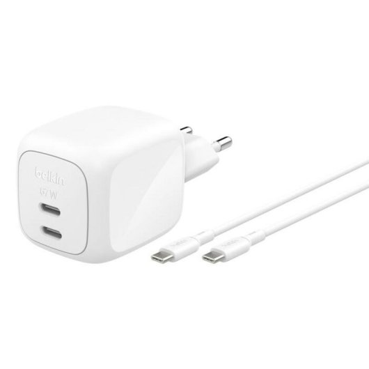 Chargeur Belkin WCH020KQ2MWH-B6 GaN 67 W 2x USB-C Blanc câble 2 m