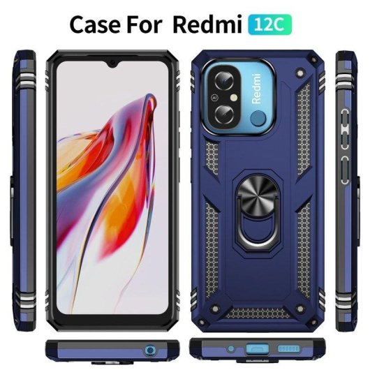 Funda para móvil Max Power Digital Anillo Giratorio Silicona Policarbonato Negra Protección 360 para Xiaomi Redmi 12C