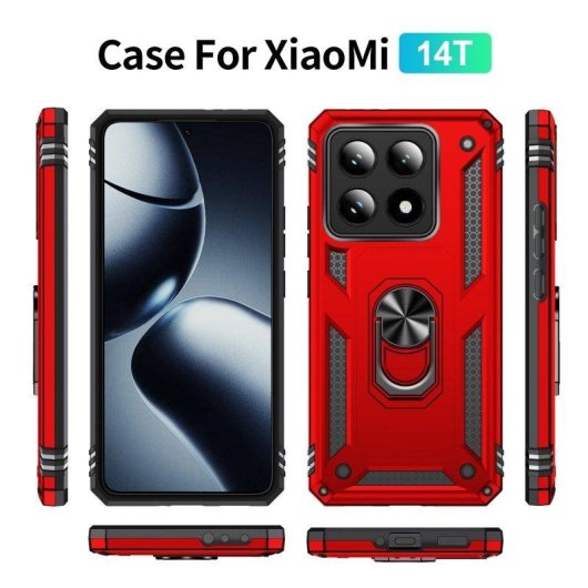 Funda para móvil Max Power Digital Anillo Giratorio Silicona Policarbonato Antideslizante Negra para Xiaomi 14T 5G