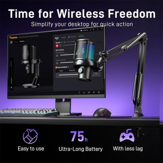 Microfono Maono DM40 Pro S USB wireless condensatore RGB con braccio