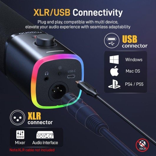 Microfone Maono PD100X USB/XLR cardioide com iluminação RGB personalizável