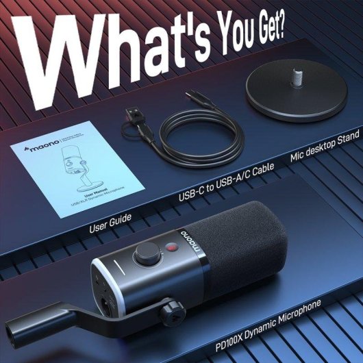 Microfone Maono PD100X USB/XLR cardioide com iluminação RGB personalizável