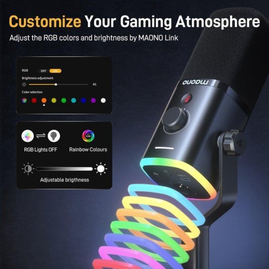 Microfone Maono PD100X USB/XLR cardioide com iluminação RGB personalizável