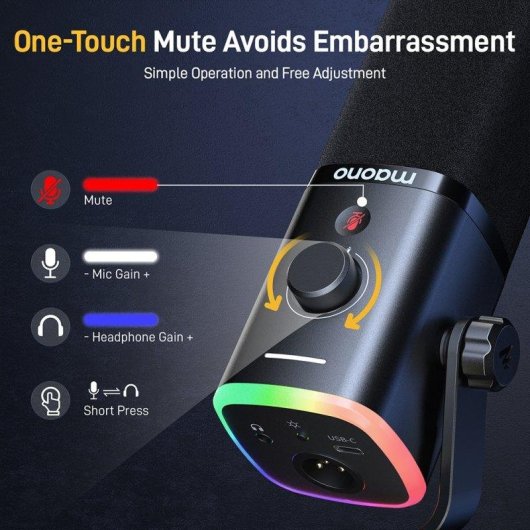 Microfone Maono PD100X USB/XLR cardioide com iluminação RGB personalizável