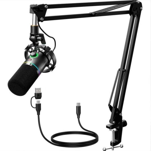Micrófono Maono PD200XS USB/XLR cardioide con iluminación RGB y brazo soporte