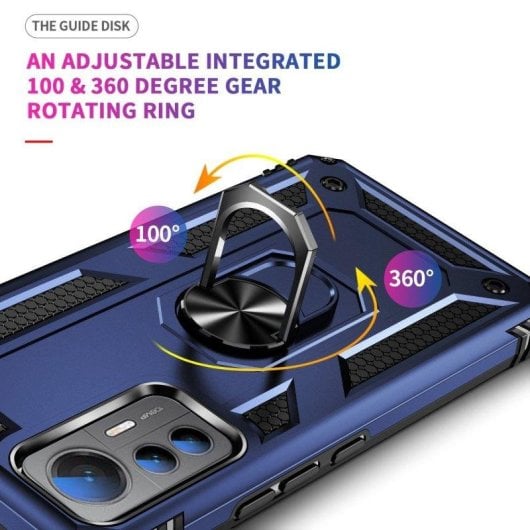 Funda para móvil Max Power Digital Anillo Giratorio Silicona Policarbonato Antideslizante Negra para Xiaomi Mi 12 Lite