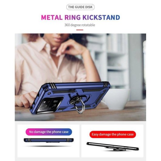 Funda para móvil Max Power Digital Anillo Giratorio Silicona Policarbonato Azul Antideslizante para Xiaomi Mi 13T y Mi 13T Pro