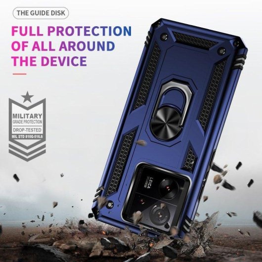 Funda para móvil Max Power Digital Anillo Giratorio Silicona Policarbonato Azul Antideslizante para Xiaomi Mi 13T y Mi 13T Pro