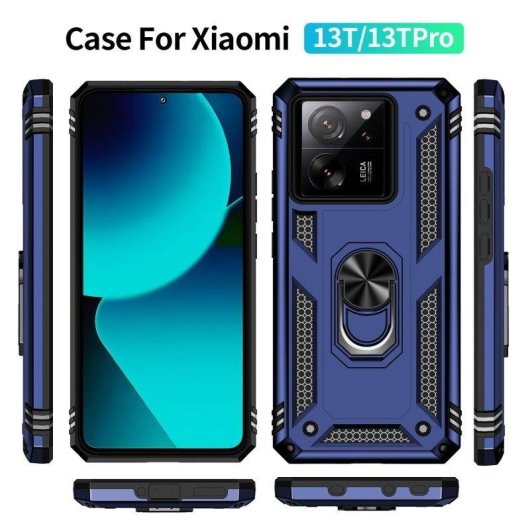 Funda para móvil Max Power Digital Anillo Giratorio Silicona Policarbonato Azul Antideslizante para Xiaomi Mi 13T y Mi 13T Pro