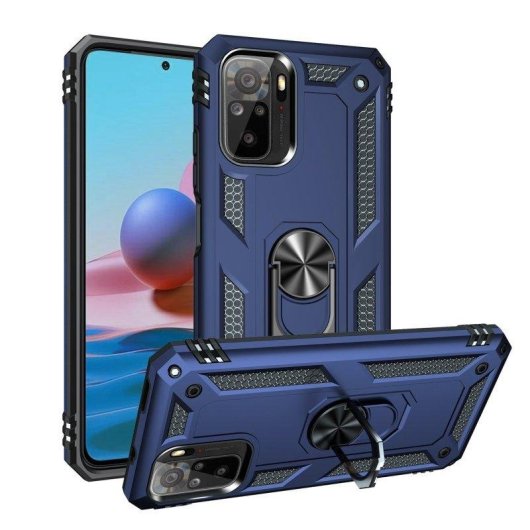 Funda para móvil Max Power Digital Anillo Giratorio Silicona Policarbonato Negra protección 360° para Xiaomi Redmi Note 10S y Note 10