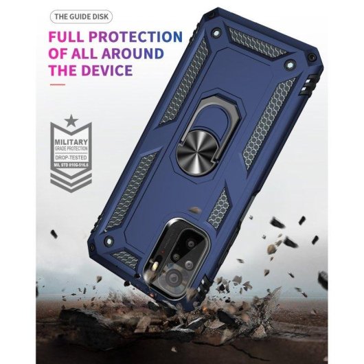 Funda para móvil Max Power Digital Anillo Giratorio Silicona Policarbonato Negra protección 360° para Xiaomi Redmi Note 10S y Note 10