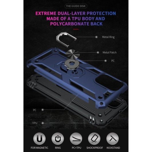 Funda para móvil Max Power Digital Anillo Giratorio Silicona Policarbonato Negra protección 360° para Xiaomi Redmi Note 10S y Note 10