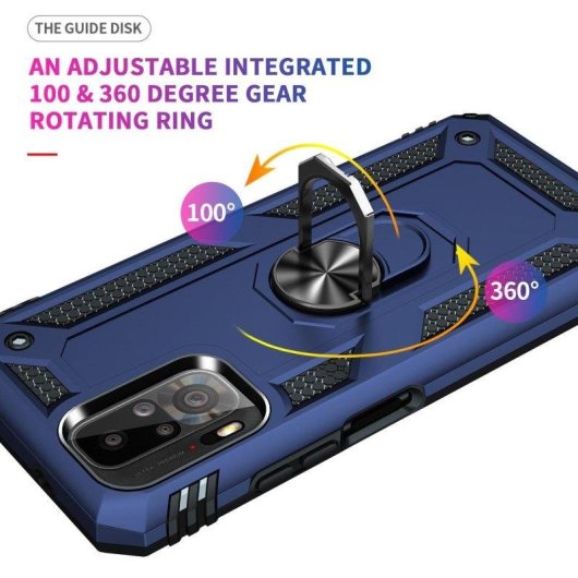 Funda para móvil Max Power Digital Anillo Giratorio Silicona Policarbonato Negra protección 360° para Xiaomi Redmi Note 10S y Note 10