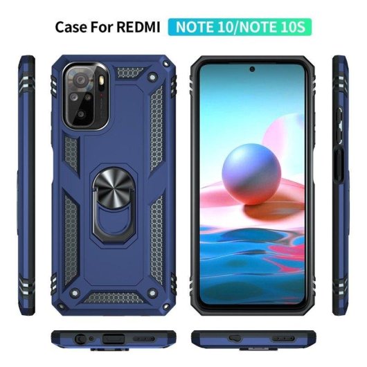 Funda para móvil Max Power Digital Anillo Giratorio Silicona Policarbonato Negra protección 360° para Xiaomi Redmi Note 10S y Note 10