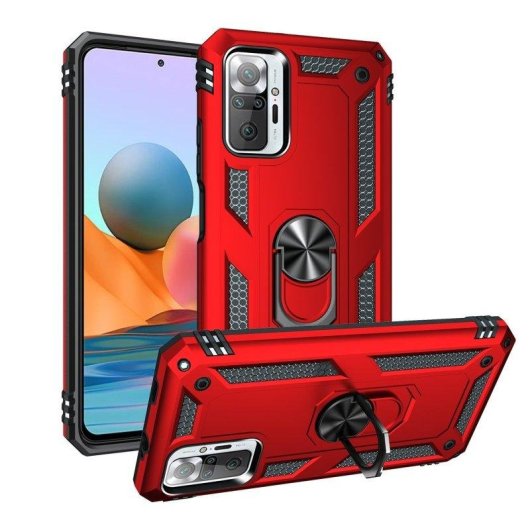Funda pour mobile Max Power Digital Magnétique Silicone Polycarbonate Noir Anneau 360° pour Xiaomi Redmi Note 10 Pro