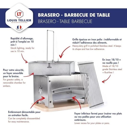 Barbecue Louis Tellier BRASI-F inox plancha extérieure 60x32 cm