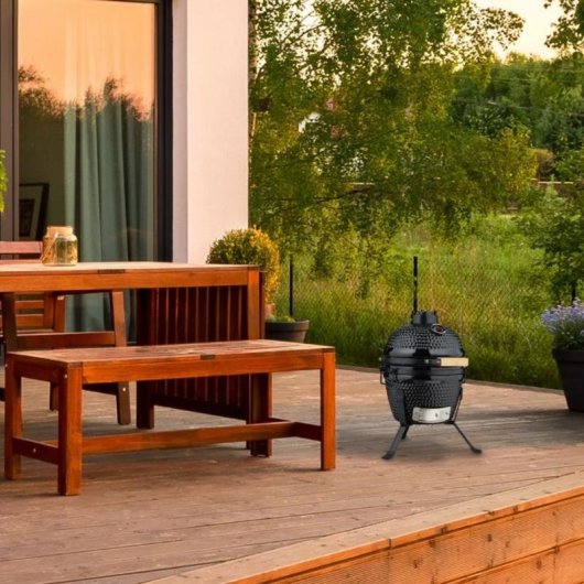 Barbacoa Kamado Relaxdays 4052025866976 cerámica 26 cm termómetro negra