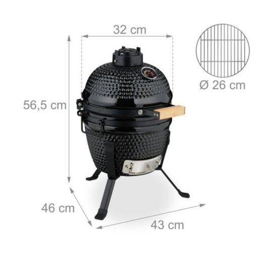 Barbacoa Kamado Relaxdays 4052025866976 cerámica 26 cm termómetro negra