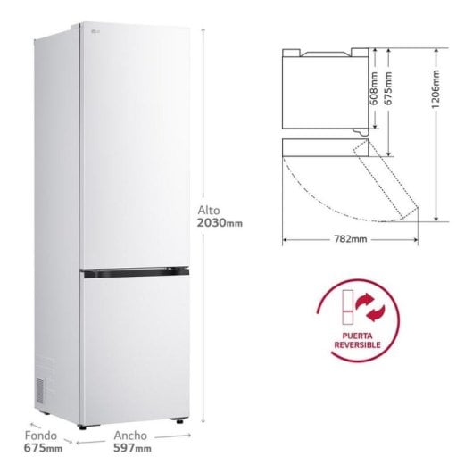 Frigorífico Combi LG GBBSJ20DSWE No Frost 203cm 375L D Blanco WiFi IA