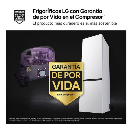 Frigorífico Combi LG GBBSJ20DSWE No Frost 203cm 375L D Blanco WiFi IA