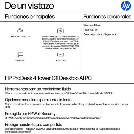 Desktop PC HP ProDesk 4 Tower G1i Intel Core Ultra 5 235 16GB 512GB SSD Windows 11 Pro
