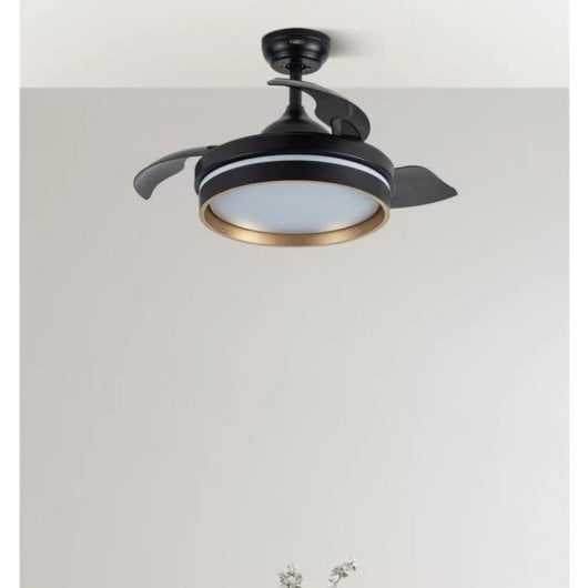 Ventilador Fabrilamp Nalon DC LED 48W 91cm Preto/Ouro 6 Velocidades