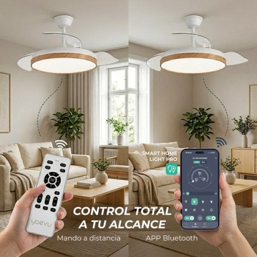 Ventilador de techo YOEVU EOS Nature LED DC 6 velocidades aspas retráctiles