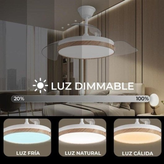 Ventilador de techo YOEVU EOS Nature LED DC 6 velocidades aspas retráctiles