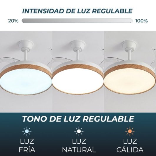 Ventilador de techo YOEVU EOS Nature LED DC 6 velocidades aspas retráctiles
