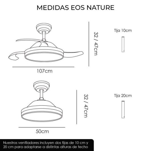 Ventilador de techo YOEVU EOS Nature LED DC 6 velocidades aspas retráctiles