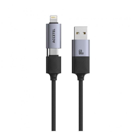 Cable multiconector Accetel Cu2920 4 en 1 USB-C Lightning 1,2 m 60W nailon