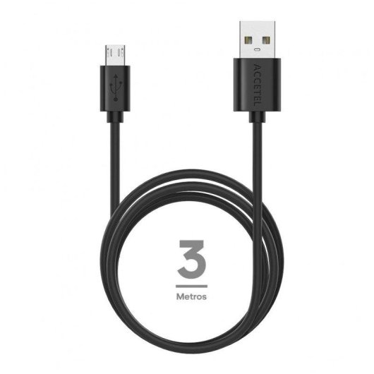 Cable USB Accetel Cu3604 Micro USB 3 m 1.8A TPE Negro