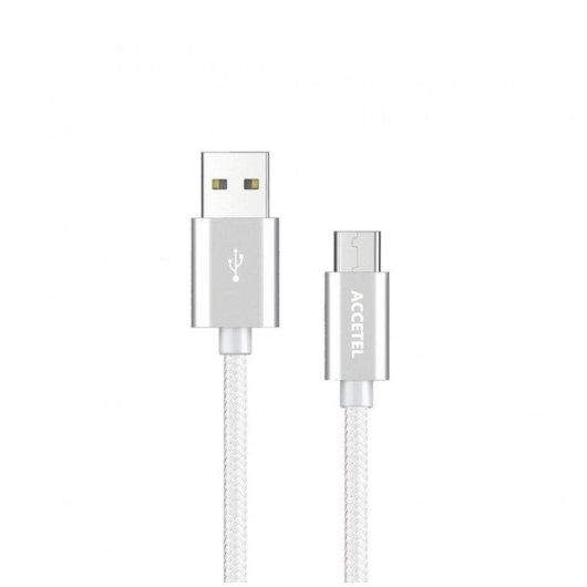 Cable USB Accetel Cu1805 Micro USB 2.4A 1m Nailon Plata
