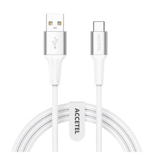 Cable USB-A a USB-C Accetel Cu2807 1m Nailon Blanco 3.0A 480Mbps