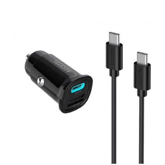 Cargador coche Accetel Cc636 carga rápida 33W USB-C PD + USB-A QC cable 1 m