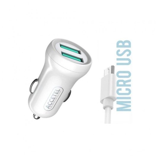 Cargador de coche Accetel CC265 Dual USB 2.4A Micro USB Blanco 12W