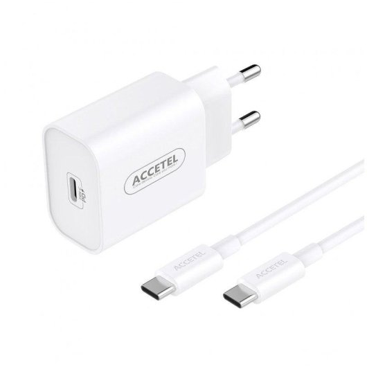 Cargador de pared Accetel Ac937 carga rápida 30W USB-C con cable 1 m