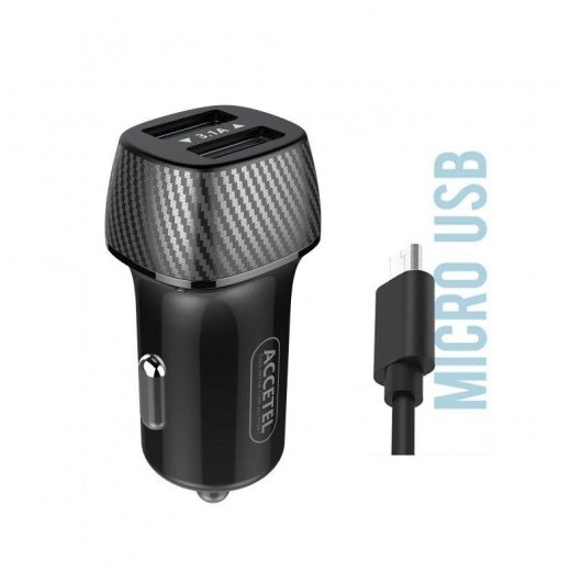 Cargador de coche Accetel CC314 Dual USB 3.1A con cable Micro USB 100 cm