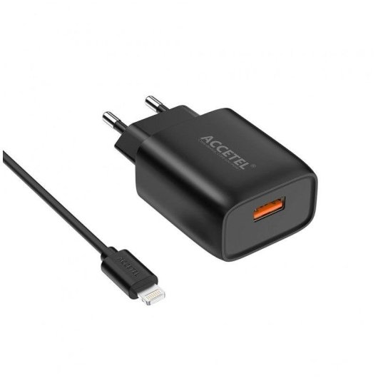 Cargador Accetel Ac432 Carga Rápida 18W Cable Lightning Negro