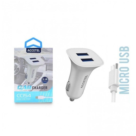 Cargador de coche Accetel CC154 Dual USB 2.1A Micro USB Blanco 15W