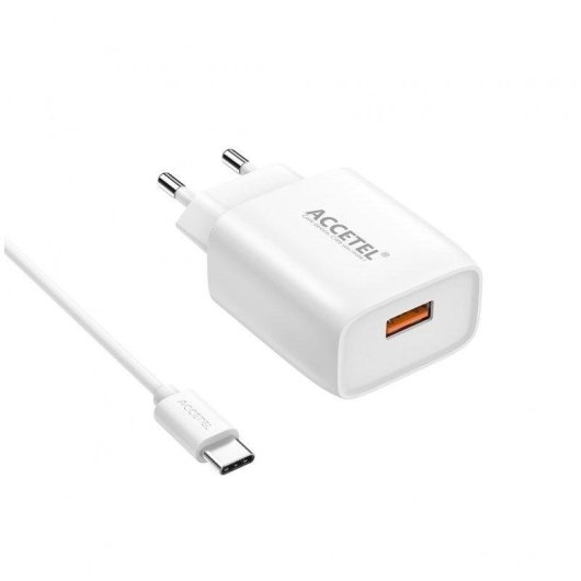 Cargador Accetel Ac437 Carga Rápida 18W USB-A con Cable USB-C 1m Blanco