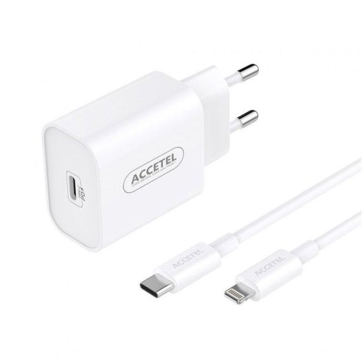 Cargador Accetel Ac933 Carga Rápida 30W USB-C con Cable Lightning 1 m