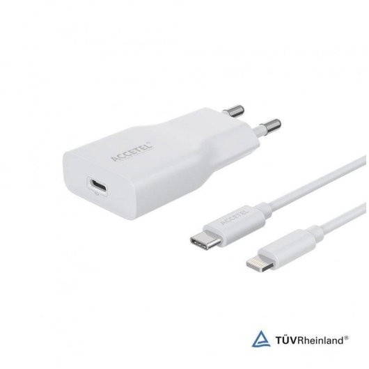 Cargador de pared Accetel Ac723 Ultraslim 20W USB-C PD con cable USB-C a Lightning