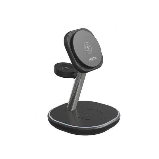 Cargador inalámbrico Accetel Acw515b 3 en 1 MagSafe 15W USB-C