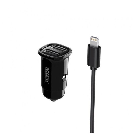 Cargador de coche Accetel CC532 Dual USB 3.1A con cable Lightning 100 cm
