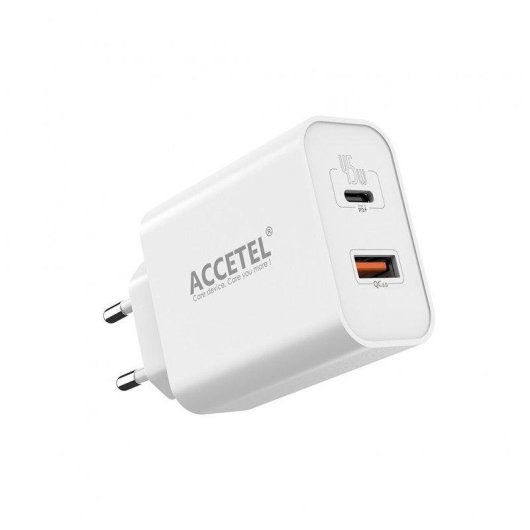 Cargador de pared Accetel Ac645w GaN 45W USB-C y USB-A carga rápida