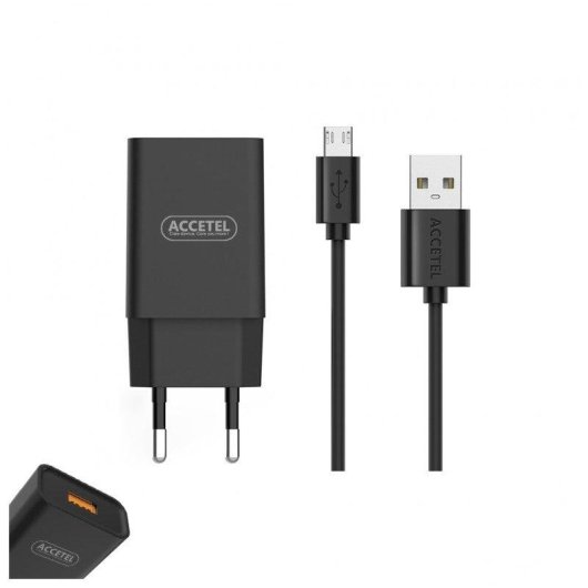 Cargador de pared Accetel AC404 carga rápida QC 18W Micro USB negro