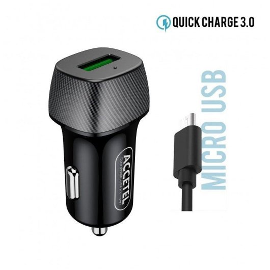 Cargador de coche Accetel CC284 carga rápida QC3.0 18W cable micro USB