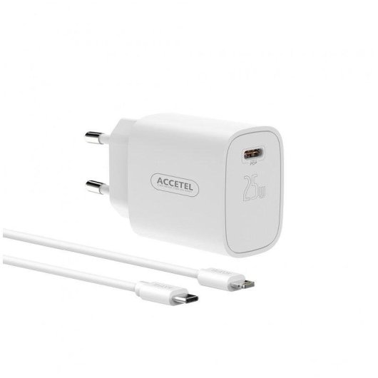 Cargador Accetel Ac853 Carga Rápida 25W USB-C con Cable Lightning 1 m