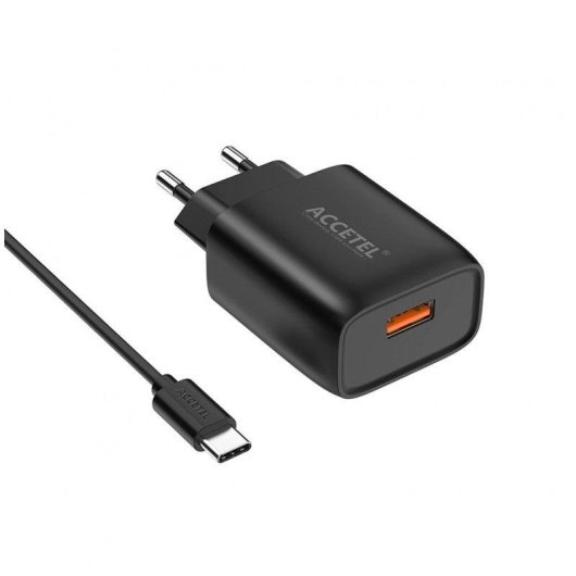 Cargador Accetel Ac436 Carga Rápida 18W USB-A con Cable USB-C 1 m Negro